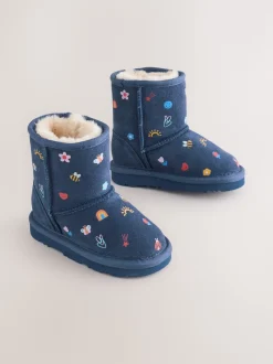 Navy Blue Water Repellent Tall Suede Pull On Boots