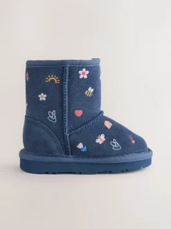 Navy Blue Water Repellent Tall Suede Pull On Boots