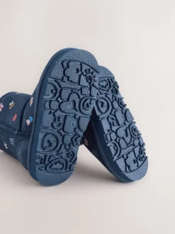 Navy Blue Water Repellent Tall Suede Pull On Boots