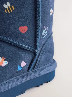 Navy Blue Water Repellent Tall Suede Pull On Boots