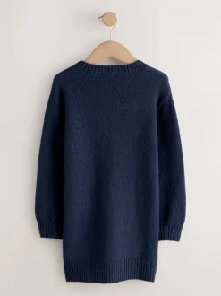 Navy Bow Embellished Knit Jumper Dress (3-16yrs)