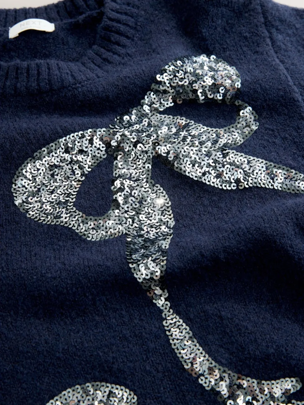 Navy Bow Embellished Knit Jumper Dress (3-16yrs)