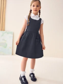 Navy Bow Pocket Detail School Pinafore Dress (3-14yrs)