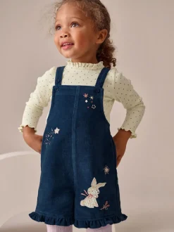 Navy Bunny Corduroy Dungarees Top and Tights Set (3mths-7yrs)