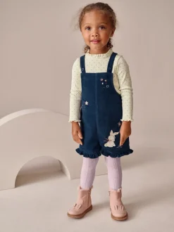 Navy Bunny Corduroy Dungarees Top and Tights Set (3mths-7yrs)