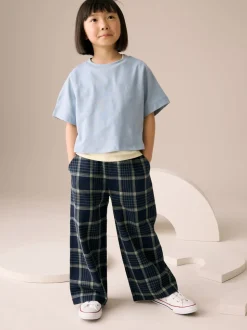 Navy Check Wide Leg Trousers (3-16yrs)