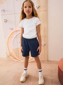 Navy 100% Cotton Drawstring Sports Shorts (3-16yrs)
