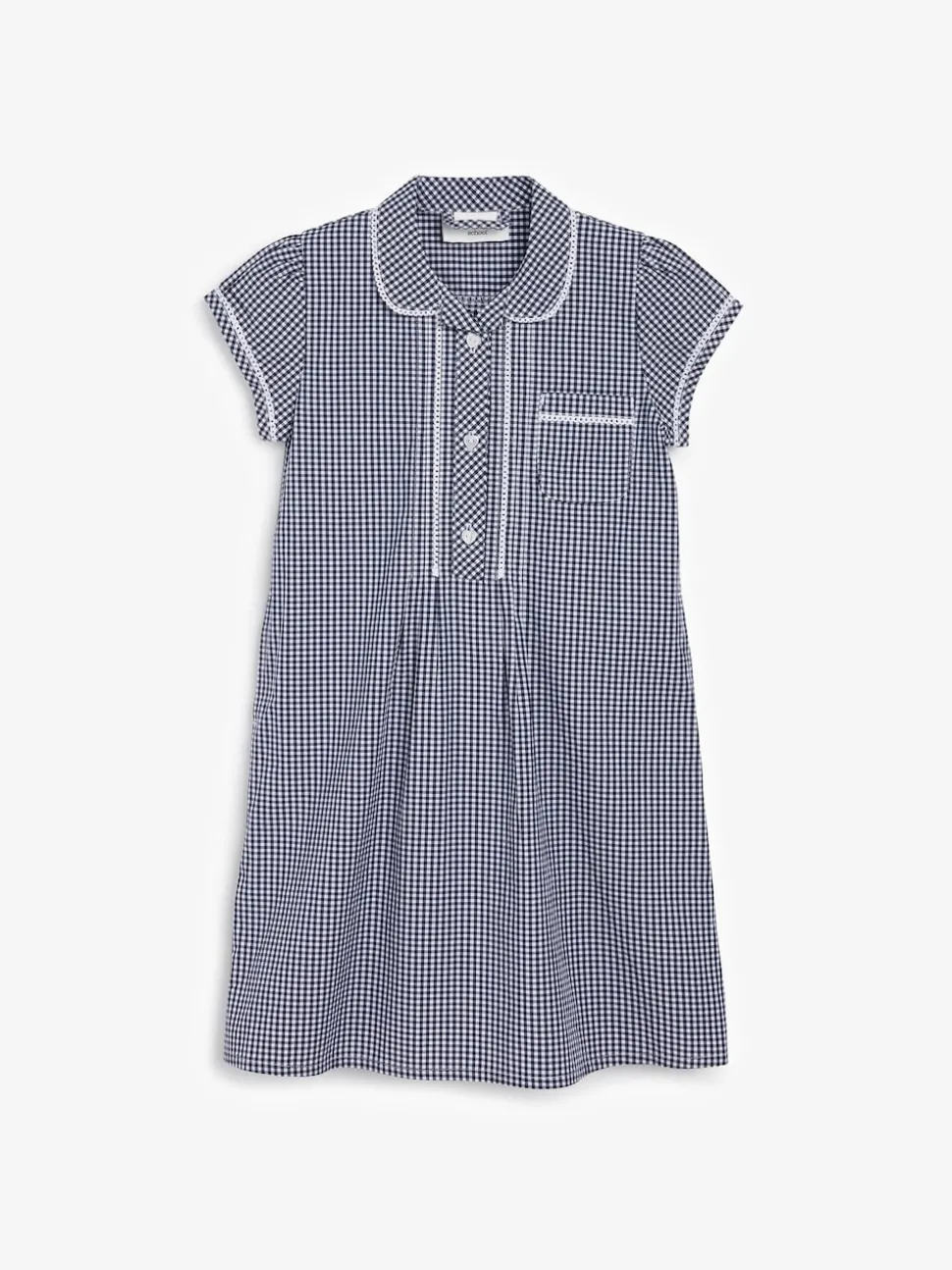 Navy Cotton Rich Button Front Lace Gingham School Dress (3-14yrs)