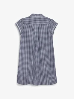 Navy Cotton Rich Button Front Lace Gingham School Dress (3-14yrs)