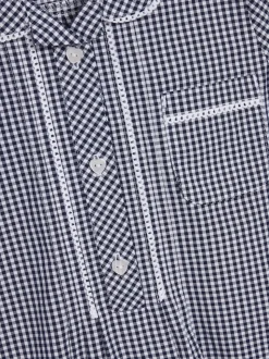 Navy Cotton Rich Button Front Lace Gingham School Dress (3-14yrs)