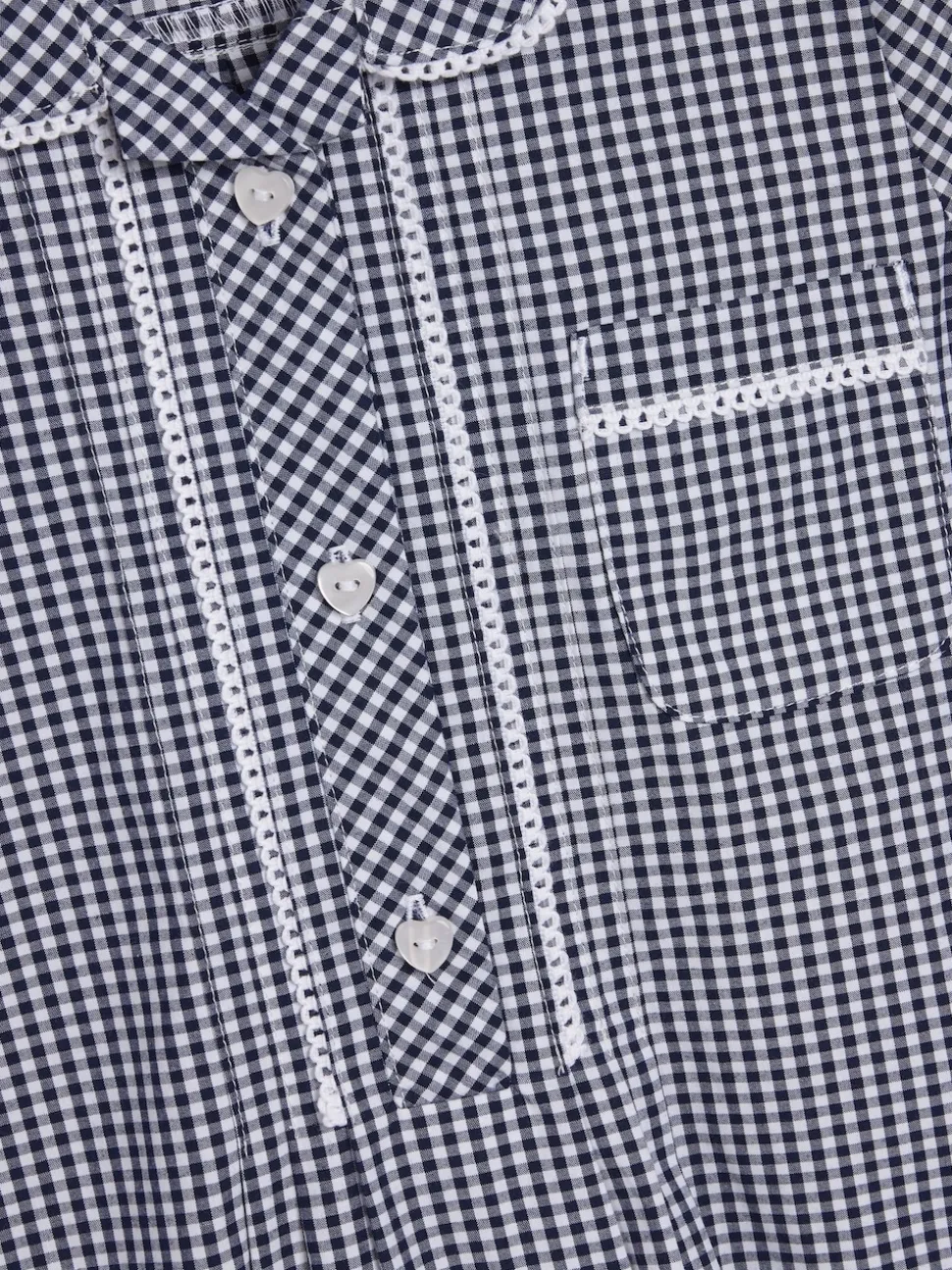 Navy Cotton Rich Button Front Lace Gingham School Dress (3-14yrs)