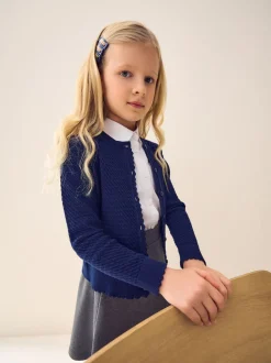 Navy Cotton Rich Cable Knit School Cardigan (3-16yrs)