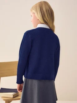 Navy Cotton Rich Cable Knit School Cardigan (3-16yrs)