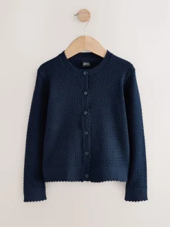 Navy Cotton Rich Cable Knit School Cardigan (3-16yrs)