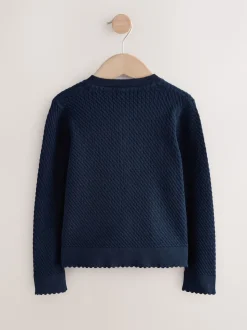 Navy Cotton Rich Cable Knit School Cardigan (3-16yrs)