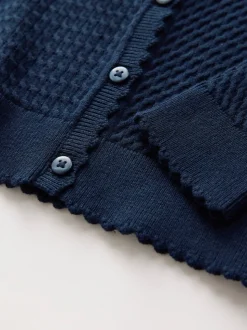 Navy Cotton Rich Cable Knit School Cardigan (3-16yrs)