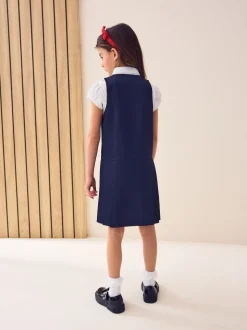 Navy Embroidered Zip Front Pinafore School Dress (3-14yrs)
