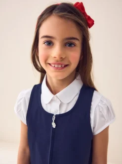 Navy Embroidered Zip Front Pinafore School Dress (3-14yrs)