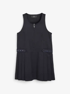 Navy Embroidered Zip Front Pinafore School Dress (3-14yrs)