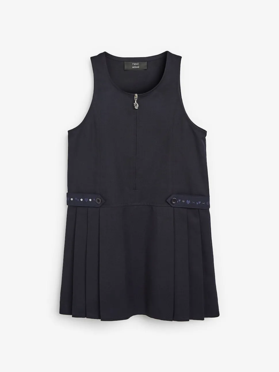 Navy Embroidered Zip Front Pinafore School Dress (3-14yrs)