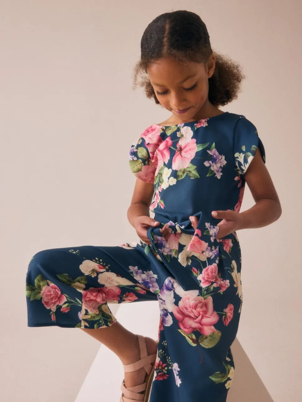 Navy Floral Printed Jumpsuit (3-16yrs)