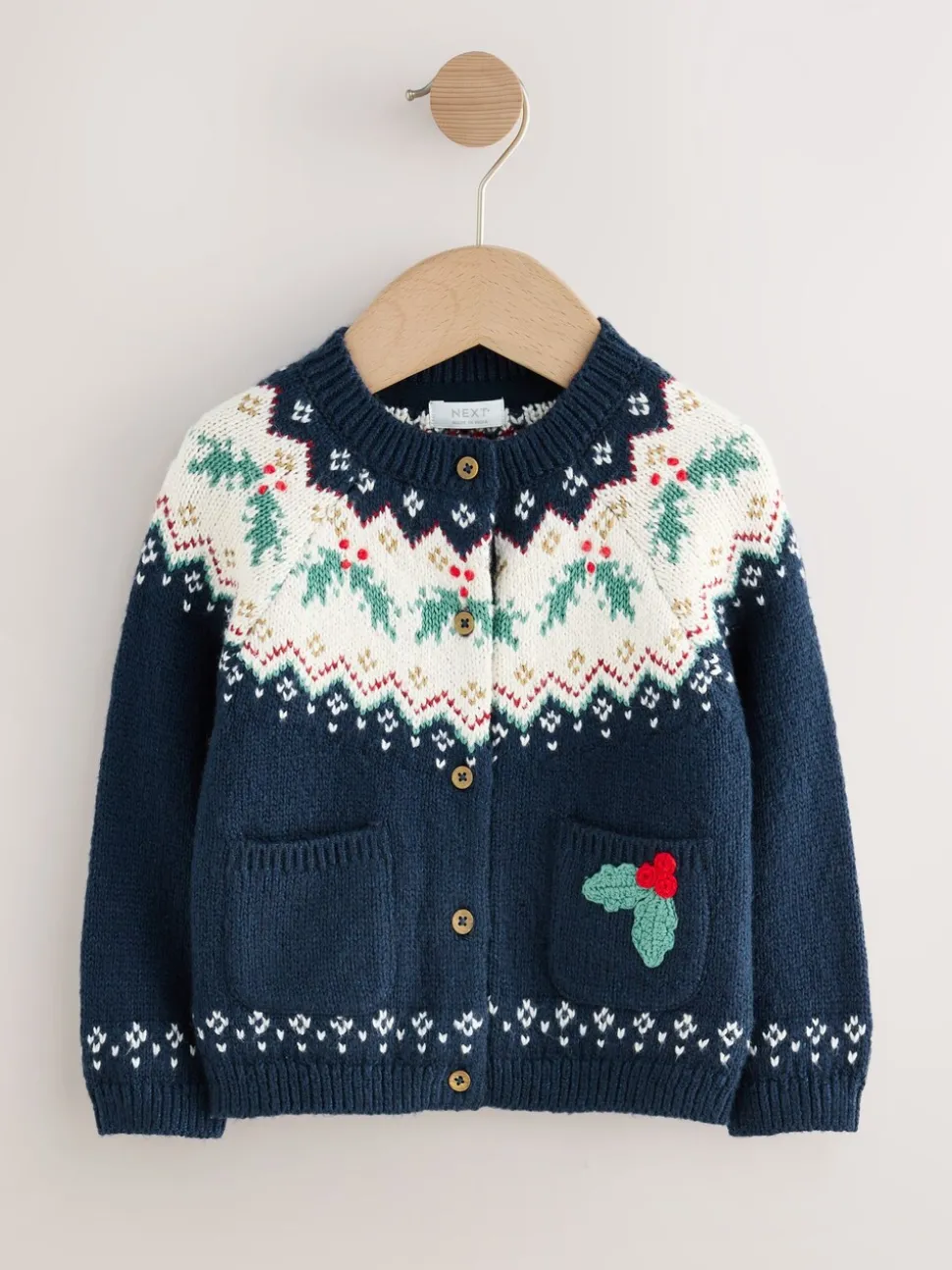Navy Holly Jolly Christmas Cardigan (3mths-10yrs)
