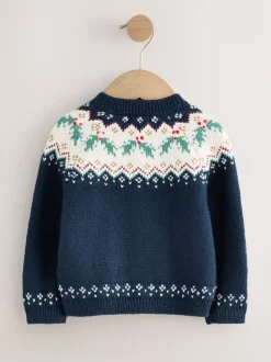 Navy Holly Jolly Christmas Cardigan (3mths-10yrs)