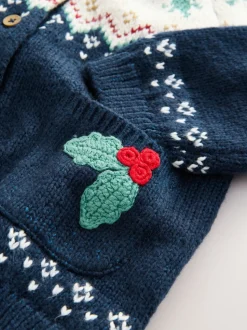 Navy Holly Jolly Christmas Cardigan (3mths-10yrs)
