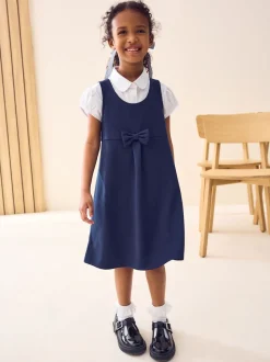 Navy Jersey Stretch Bow School Pinafore (3-16yrs)