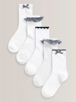 Navy 5 Pack Cotton Rich Gingham Ankle School Socks