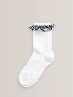 Navy 5 Pack Cotton Rich Gingham Ankle School Socks