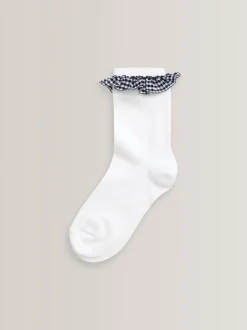 Navy 5 Pack Cotton Rich Gingham Ankle School Socks