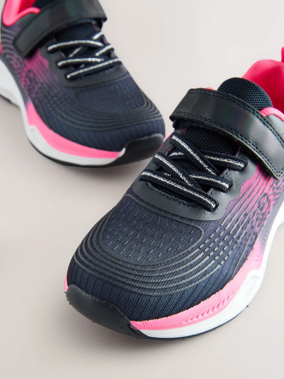 Navy/Pink Elastic Lace-Up Trainers