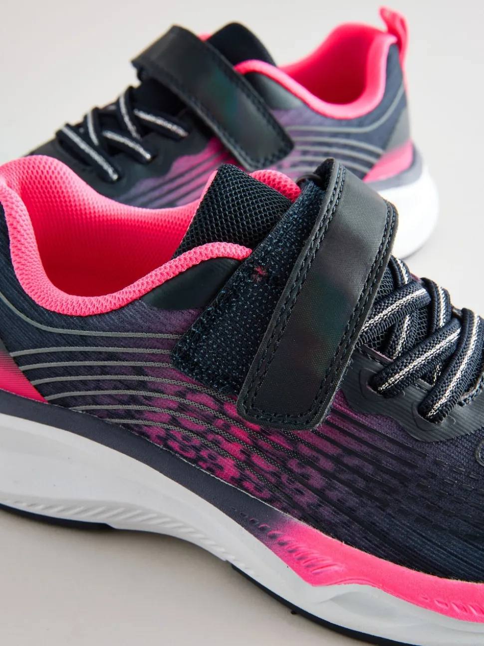 Navy/Pink Elastic Lace-Up Trainers