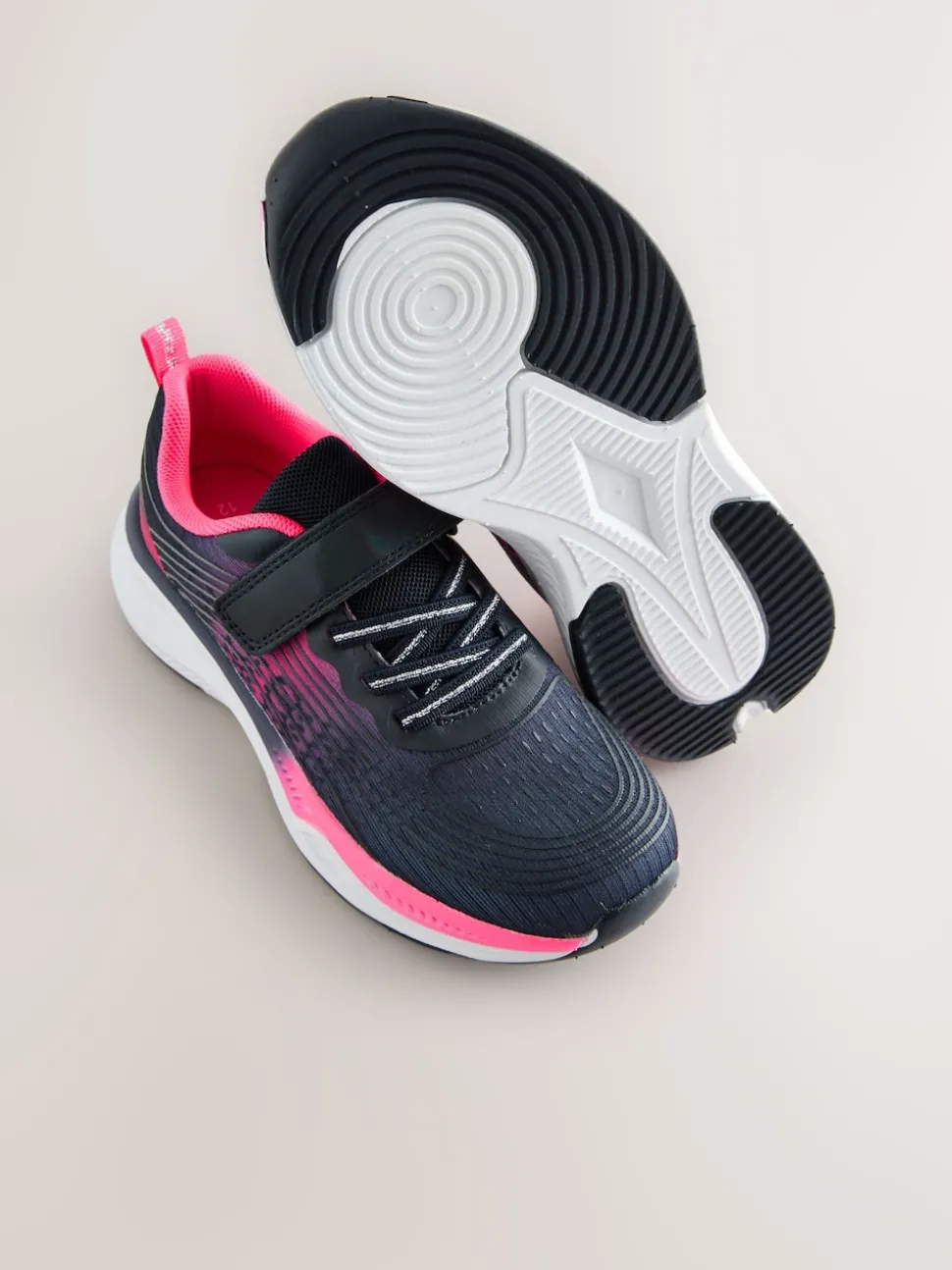 Navy/Pink Elastic Lace-Up Trainers