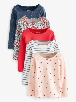 Navy Ribbed Long Sleeve Tops 5 Pack (3mths-7yrs)