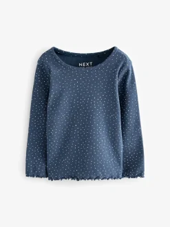 Navy Ribbed Long Sleeve Tops 5 Pack (3mths-7yrs)