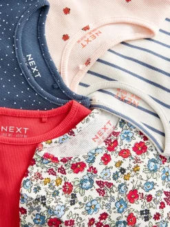 Navy Ribbed Long Sleeve Tops 5 Pack (3mths-7yrs)