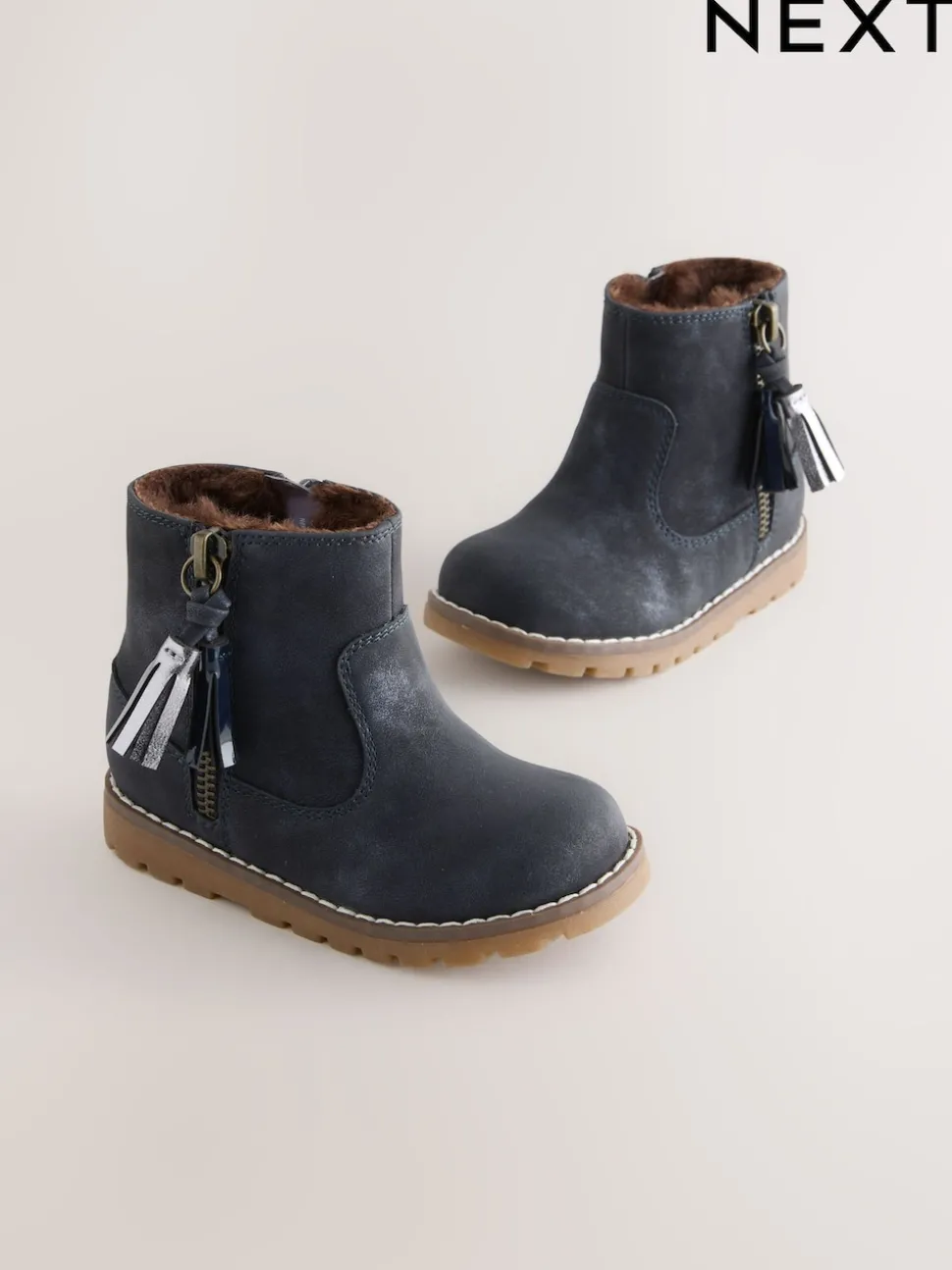 Navy Standard Fit (F) Chelsea Zip Tassel Ankle Boots