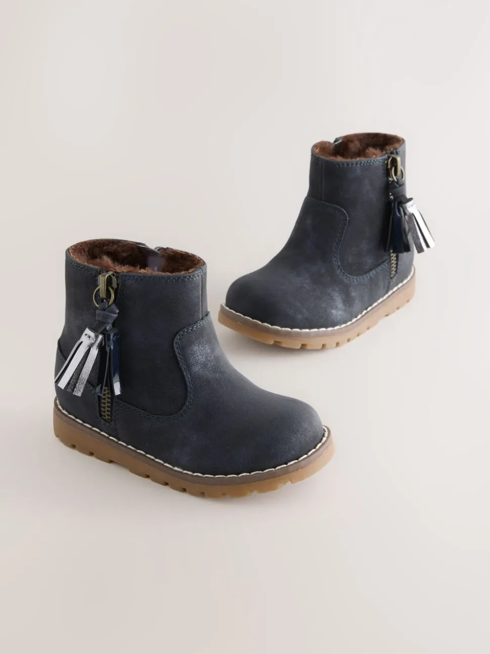Navy Standard Fit (F) Chelsea Zip Tassel Ankle Boots