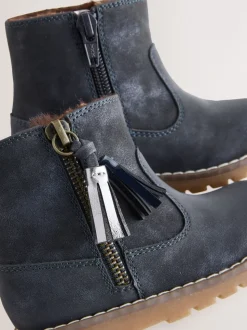 Navy Standard Fit (F) Chelsea Zip Tassel Ankle Boots