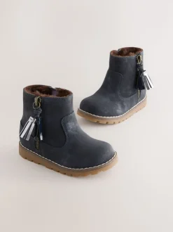 Navy Wide Fit (G) Chelsea Zip Tassel Ankle Boots