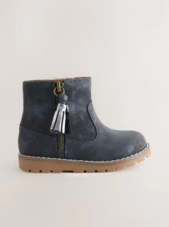 Navy Wide Fit (G) Chelsea Zip Tassel Ankle Boots