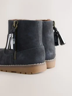 Navy Wide Fit (G) Chelsea Zip Tassel Ankle Boots