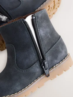 Navy Wide Fit (G) Chelsea Zip Tassel Ankle Boots