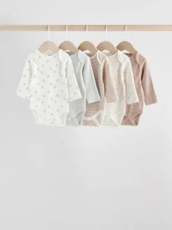 Neutral 100% Cotton Long Sleeve Baby Bodysuits 5 Pack
