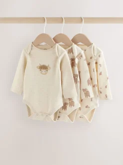 Neutral Hamish Long Sleeve Baby Bodysuits 3 Pack