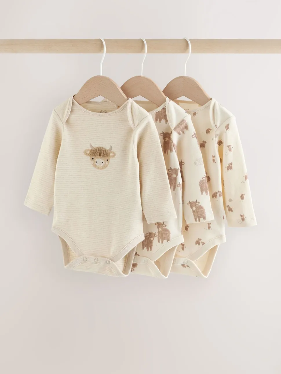 Neutral Hamish Long Sleeve Baby Bodysuits 3 Pack