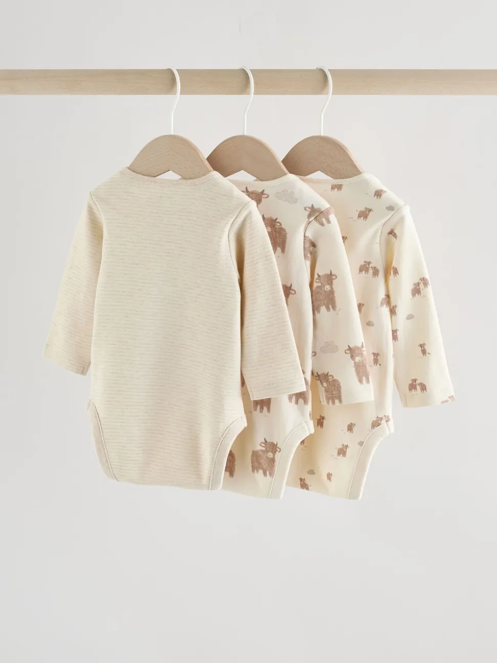 Neutral Hamish Long Sleeve Baby Bodysuits 3 Pack