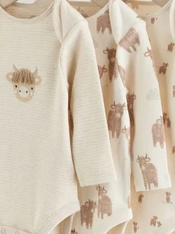 Neutral Hamish Long Sleeve Baby Bodysuits 3 Pack
